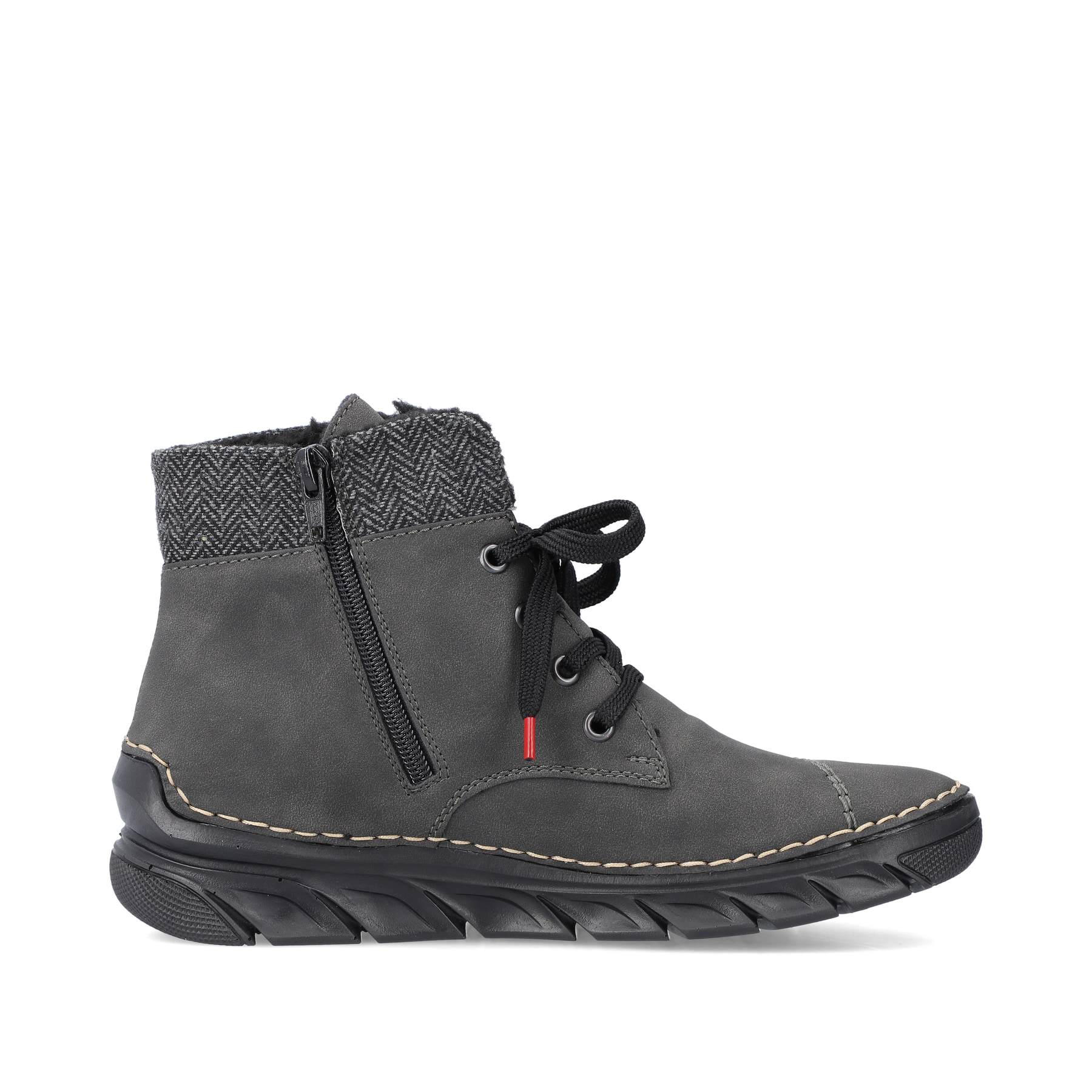 Graue Rieker Damen Schnürstiefel 55031-45 mit einer schockabsorbierenden Sohle. Schuh Innenseite