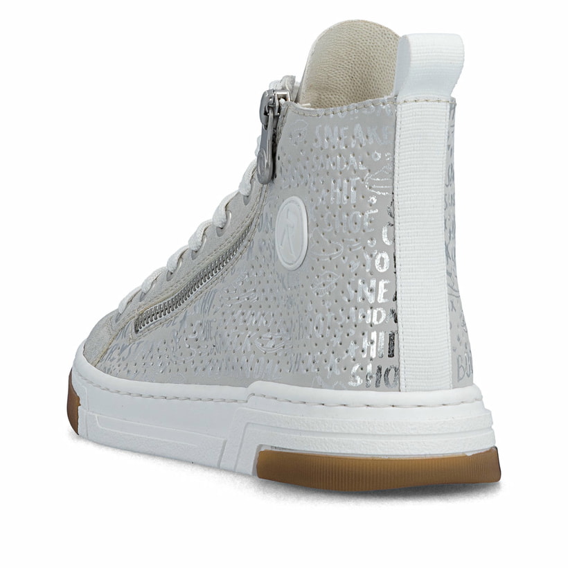 Baskets montantes Rieker grises pour femme N3945-40 avec détail décoratif. Chaussure vue de l'arrière.