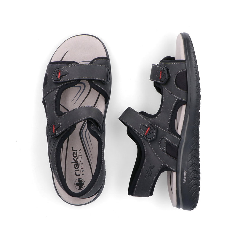 Sandales des randonnée Rieker noires pour homme 26455-00. Chaussure vue de dessus, couchée.