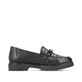 Schwarze Rieker Damen Loafer 45561-01 mit Deko-Kette sowie einem Gummizug. Schuh Innenseite.