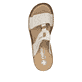 Beige Rieker Damen Pantoletten 60885-62 in Löcheroptik mit einem Klettverschluss. Schuh von oben.