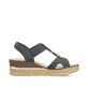 Blaue Rieker Keilsandaletten 63798-14 mit einem Gummizug. Schuh Innenseite.
