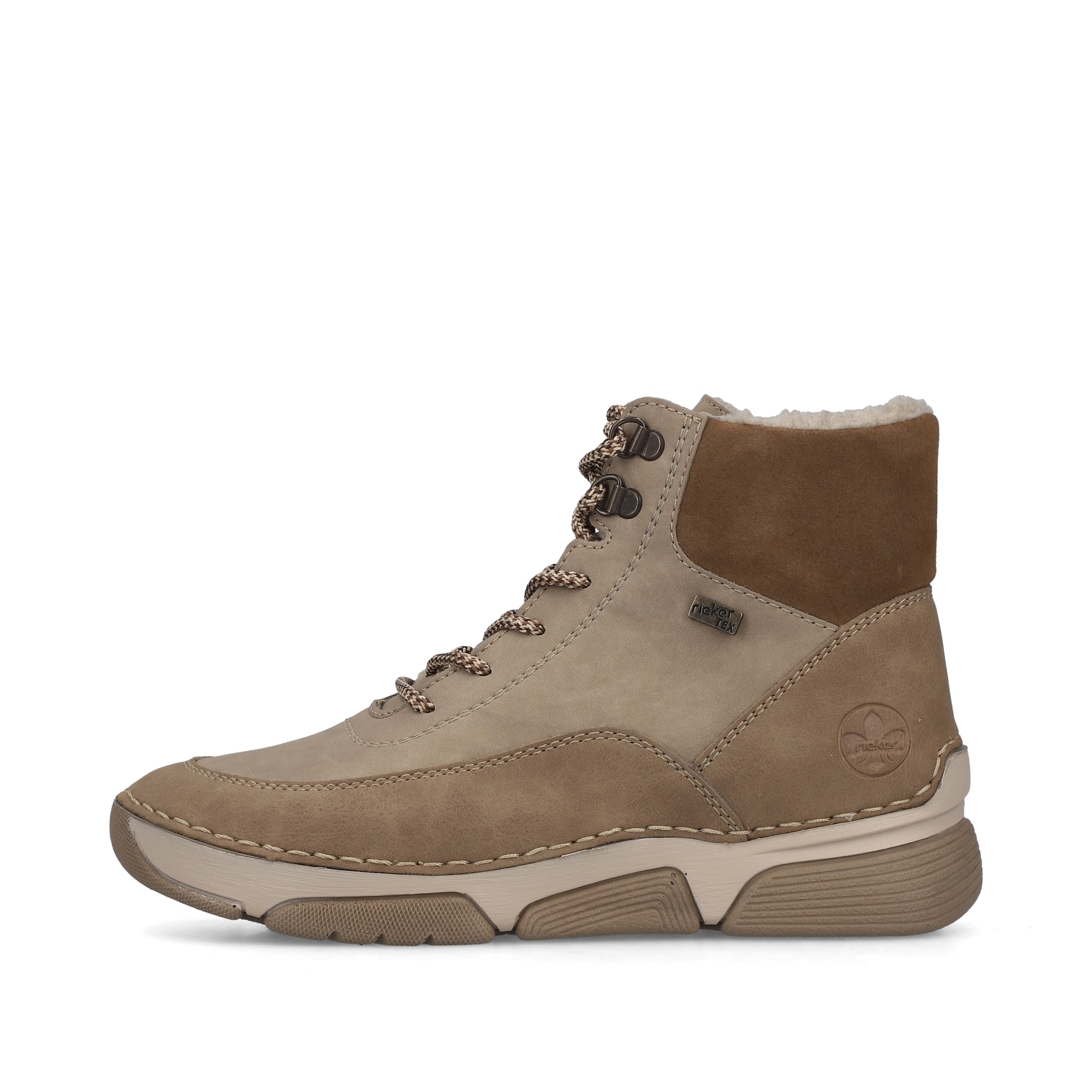 Beige Rieker Damen Schnürstiefel 45956-64 mit wasserabweisender TEX-Membran. Schuh Außenseite.