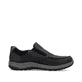 Mocassins Rieker noirs pour homme 03651-00 en cuir lisse. Chaussure vue de l'arrière.