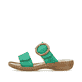 Grüne Rieker Damen Pantoletten 60894-52 mit einem Klettverschluss. Schuh Außenseite.