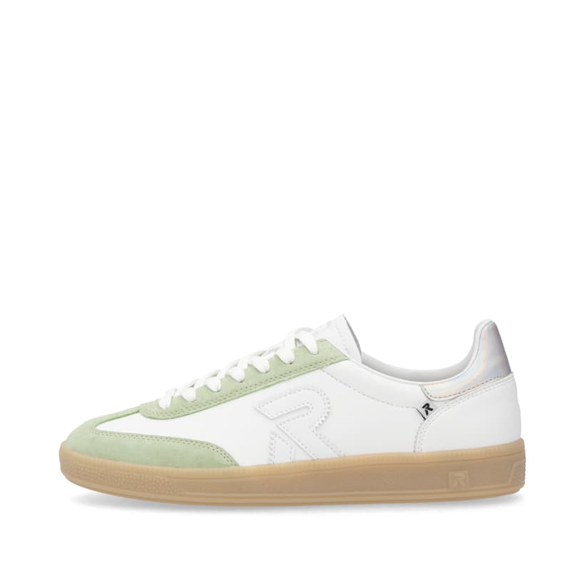 Weiße Rieker Damen Sneaker Low W2200-85 mit einer Schnürung. Schuh Außenseite.