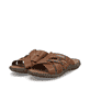 Braune Rieker Herren Pantoletten 22090-25 mit der Komfortweite G 1/2. Schuhpaar seitlich schräg.