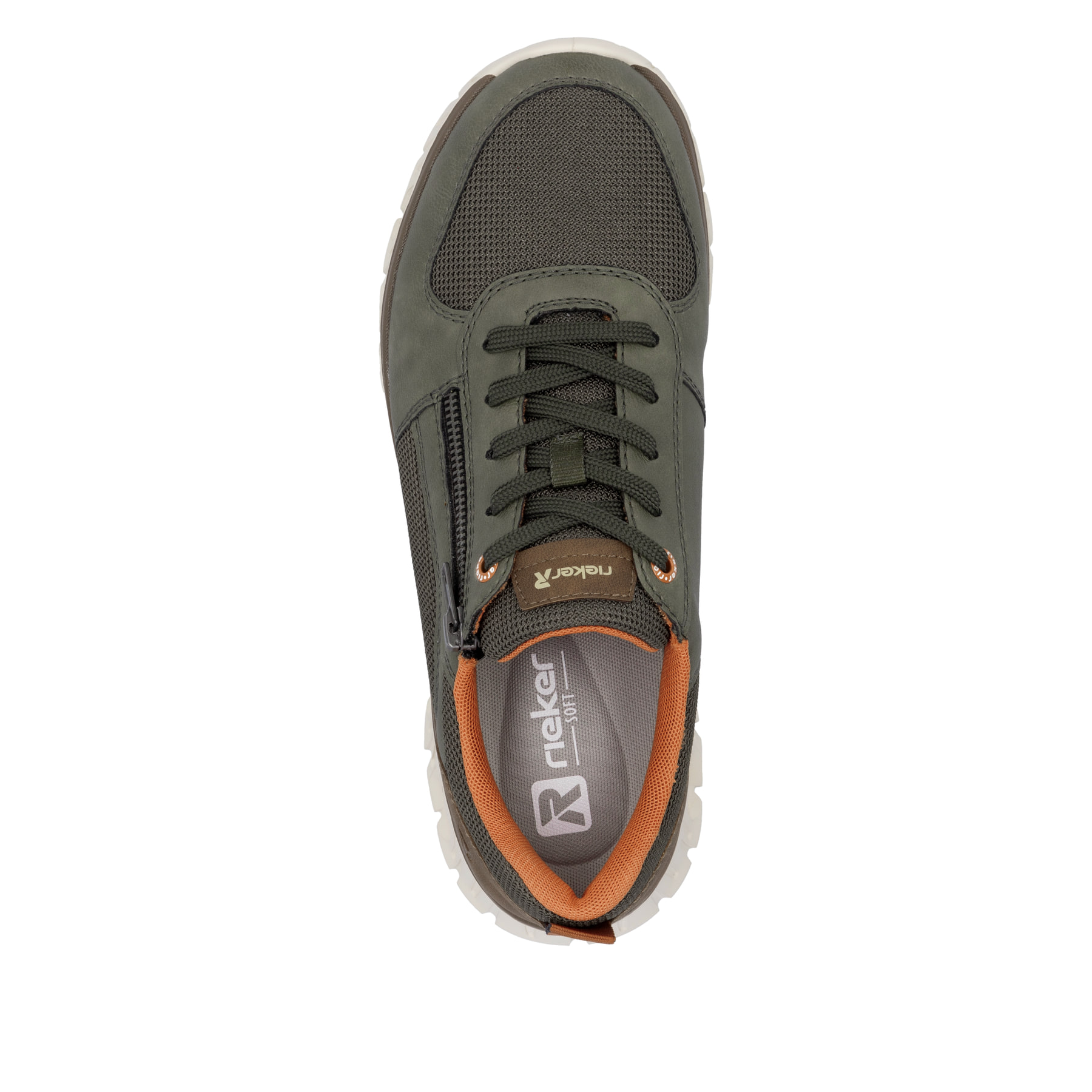 Grüne Rieker Herren Sneaker Low 04301-54 mit einem Reißverschluss. Schuh von oben.