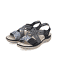 Schwarze Rieker Damen Trekkingsandalen 64889-00 mit einem Klettverschluss. Schuhpaar seitlich schräg.