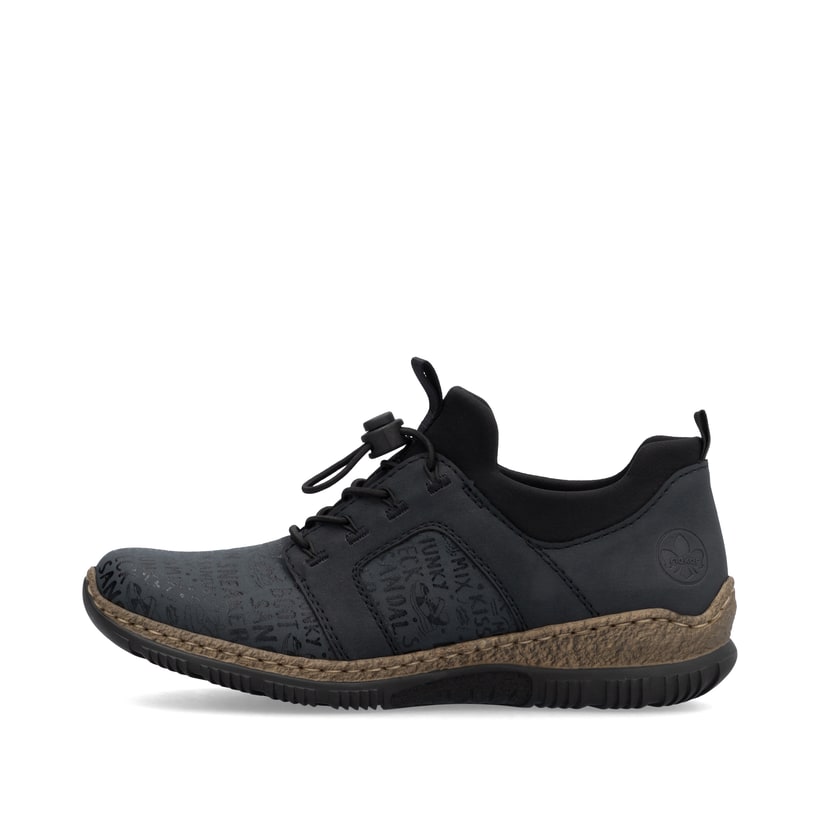 Mocassins Rieker bleus pour femme N3295-14. Côté extérieur de la chaussure.