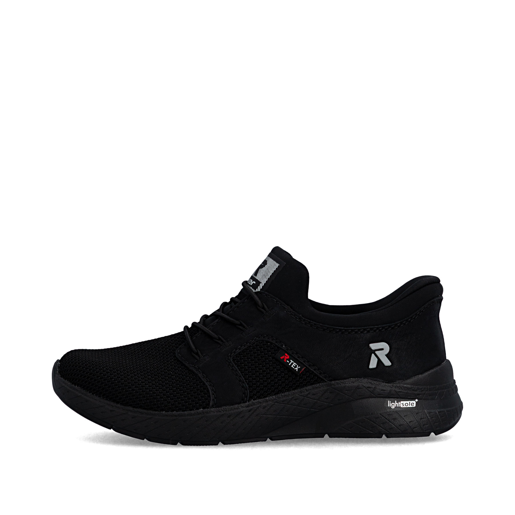 Mocassins Rieker noirs femmes M8550-00 avec membrane RiekerTEX hydrofuge. Côté extérieur de la chaussure.