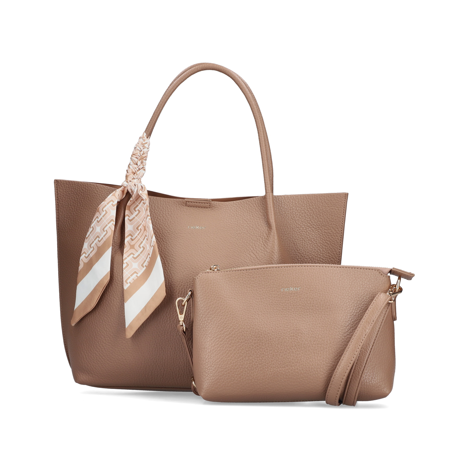 Sac à main Rieker H1399-24 marron avec foulard Niki et fermeture magnétique. Devant.