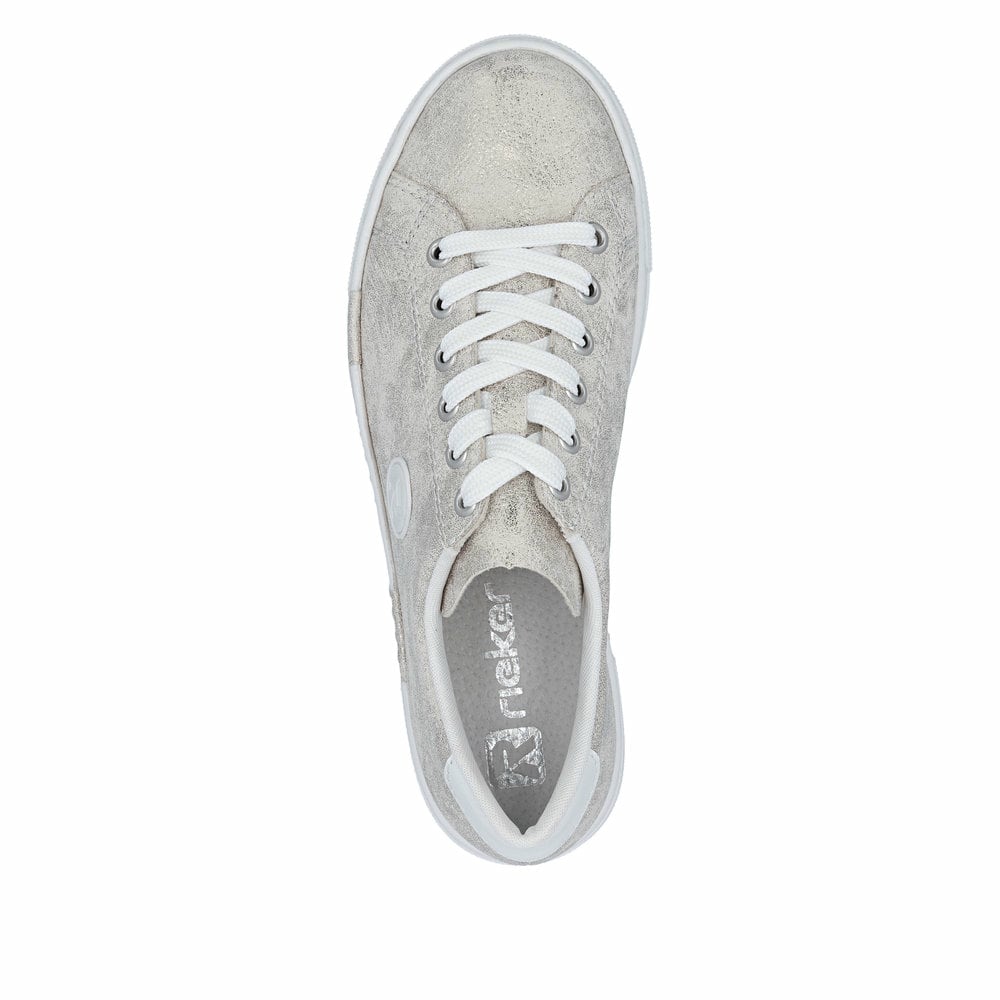 Metallische Rieker Damen Sneaker Low N49W1-90 mit einer Schnürung. Schuh von oben.