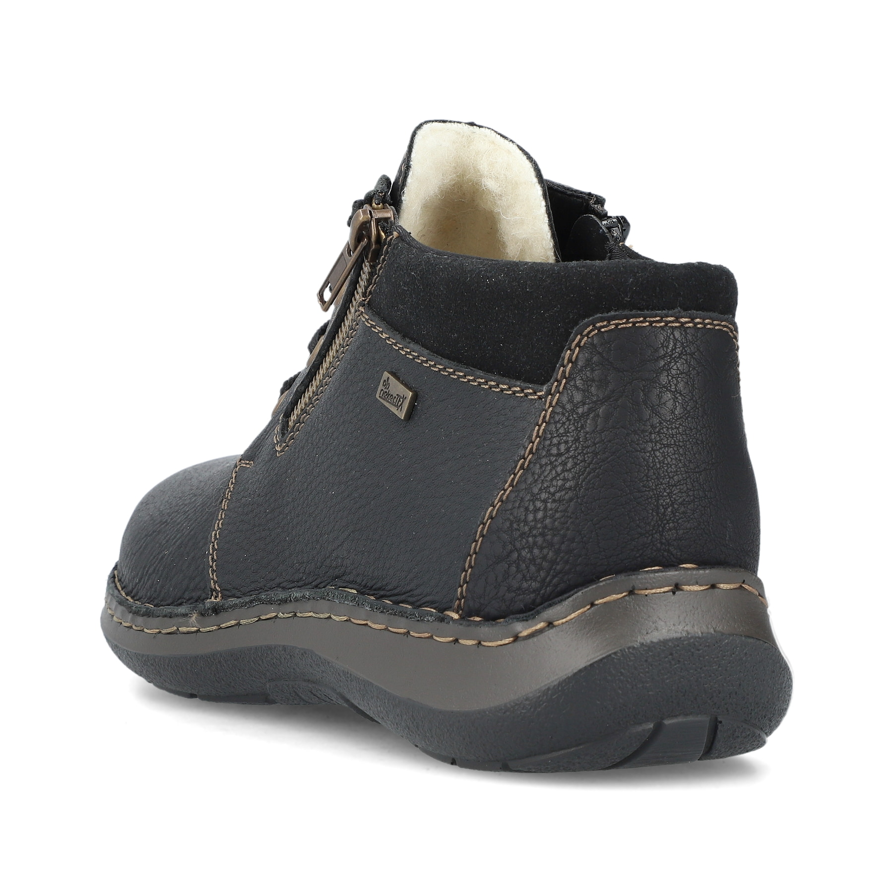 Asphaltschwarze Rieker Herren Schnürschuhe 03043-00 mit Schnürung und Reißverschluss. Schuh von hinten