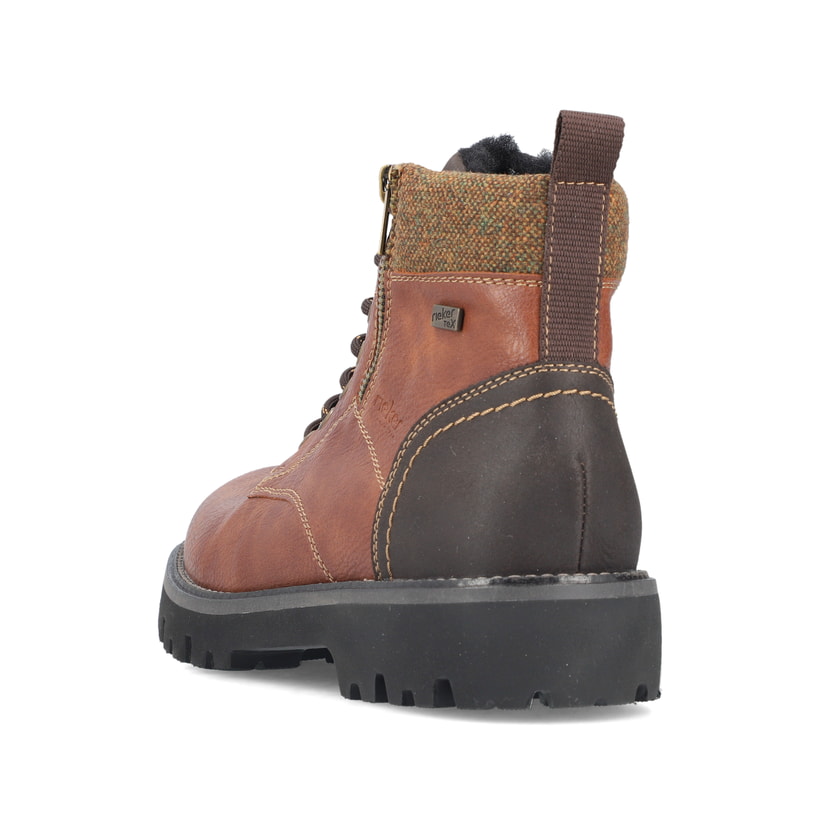 Bottes à lacets Rieker marron pour homme 30410-24 avec membrane RiekerTEX. Chaussure vue de l'arrière.
