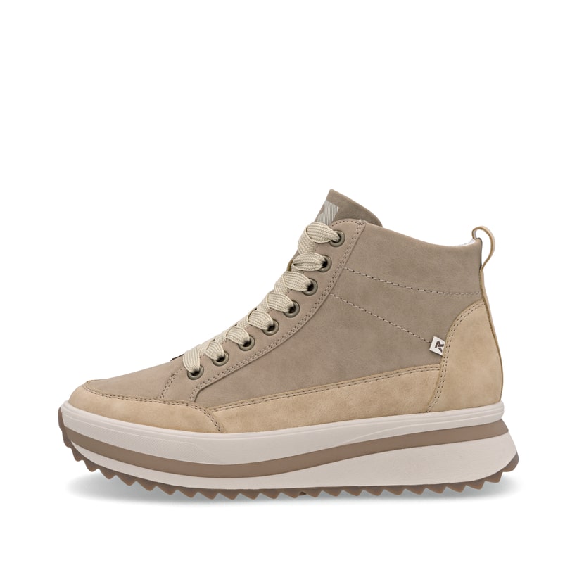 Beige Rieker Damen Schnürstiefel W3871-60 mit einem Reißverschluss. Schuh Außenseite.