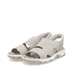 Beige vegane Rieker Damen Trekkingsandalen 68895-64 mit Ready2GO Slip-in Feature. Schuhpaar seitlich schräg.