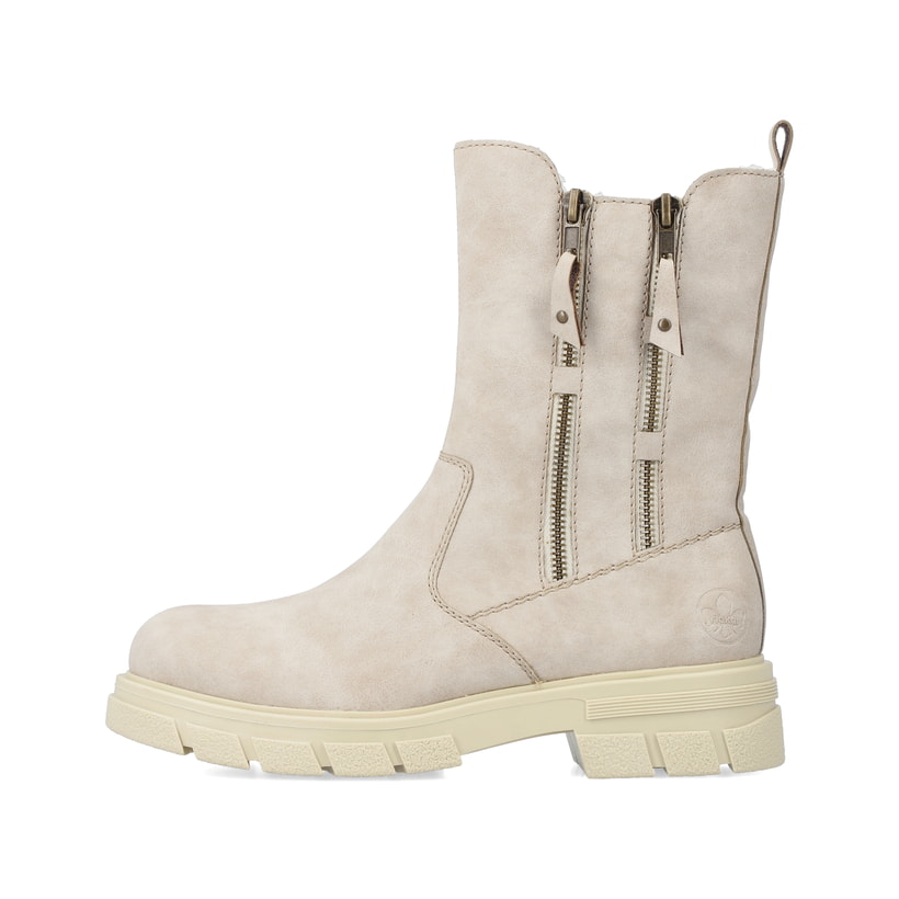 
Nachtschwarze Rieker Damen Biker Boots Z9133-00 mit Schnürung und Reißverschluss. Schuh seitlich schräg