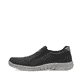 Schwarze Rieker Herren Slipper 03553-00 mit Elastikeinsatz sowie Extraweite H. Schuh Außenseite.