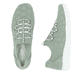Grüne vegane Rieker Damen Slipper L7463-52 mit einem Gummizug. Schuh von oben, liegend.