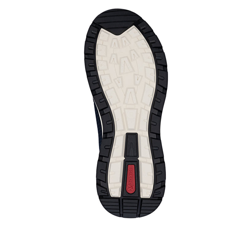 Blaue Rieker Herren Slipper 06152-14 mit einem Gummizug sowie dem Gel-Fußbett. Schuh Laufsohle.