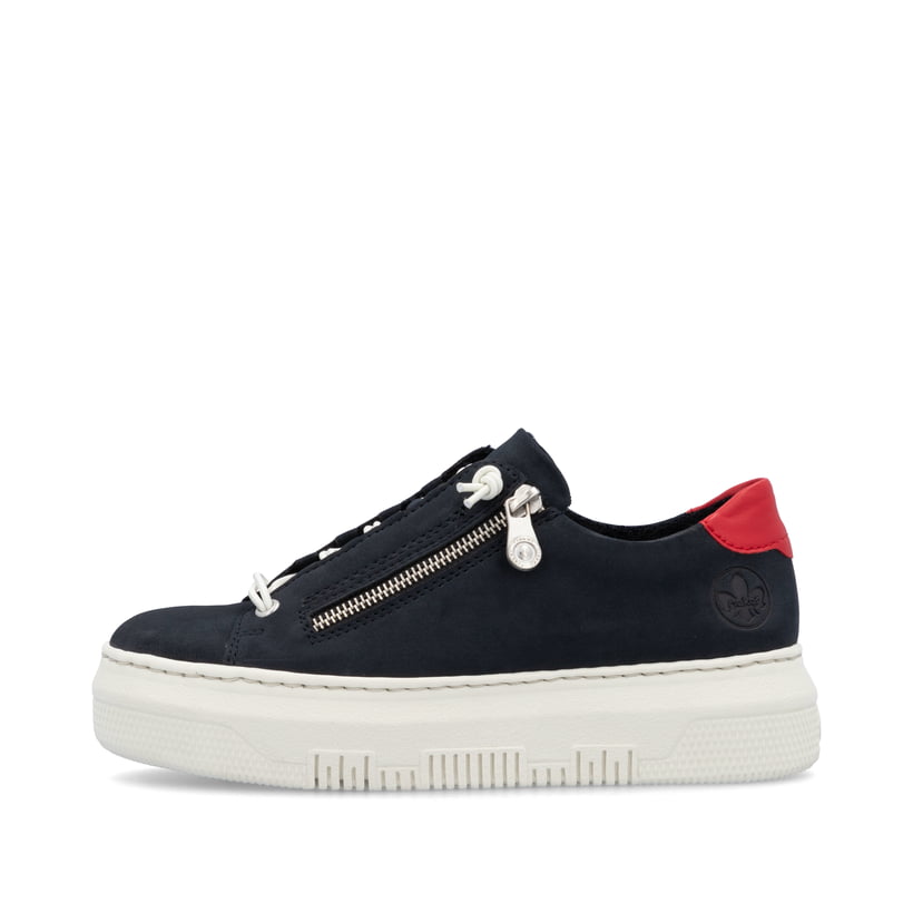Blaue Rieker Damen Sneaker Low M1911-14 mit einem Reißverschluss. Schuh Außenseite.