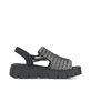 Schwarze Rieker Keilsandaletten V1051-00 mit einem Gummizug. Schuh Innenseite.