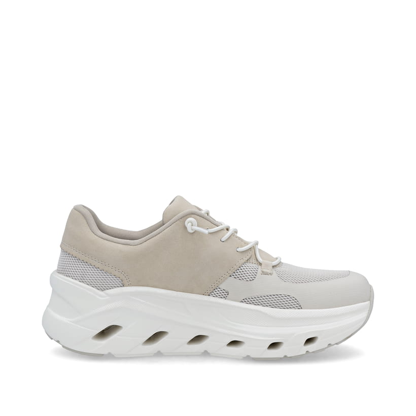 Beige Rieker Damen Sneaker Low W3500-60 mit Schnürung sowie ultraleichter Sohle. Schuh Innenseite.