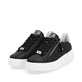 Schwarze Rieker Damen Sneaker Low W0505-00 mit einer dämpfenden Sohle. Schuhpaar seitlich schräg.