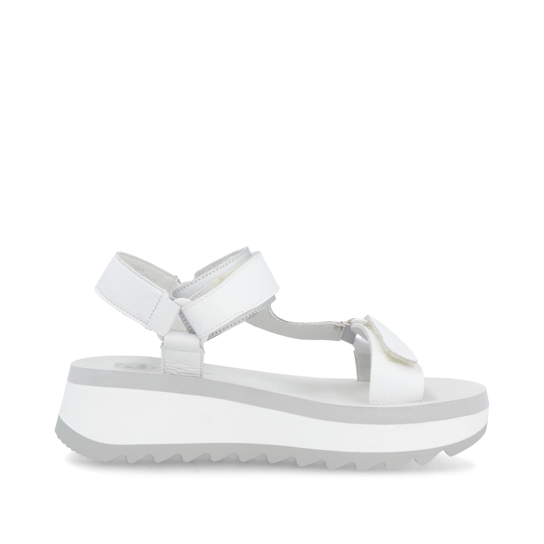 Weiße Rieker Damen Riemchensandalen W3051-80 mit einem Klettverschluss. Schuh Innenseite.