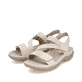 Beige Rieker Damen Trekkingsandalen 64870-62 mit einem Klettverschluss. Schuhpaar seitlich schräg.