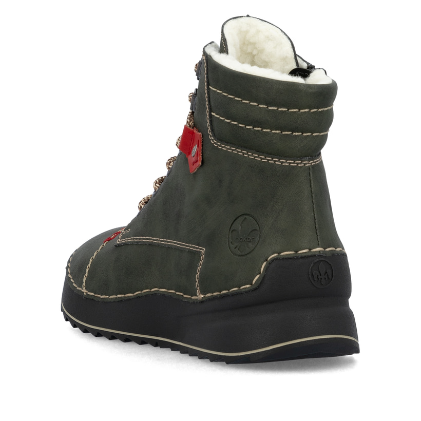 Graugrüne Rieker Damen Schnürstiefel 51545-54 mit Schnürung und Reißverschluss. Schuh von oben