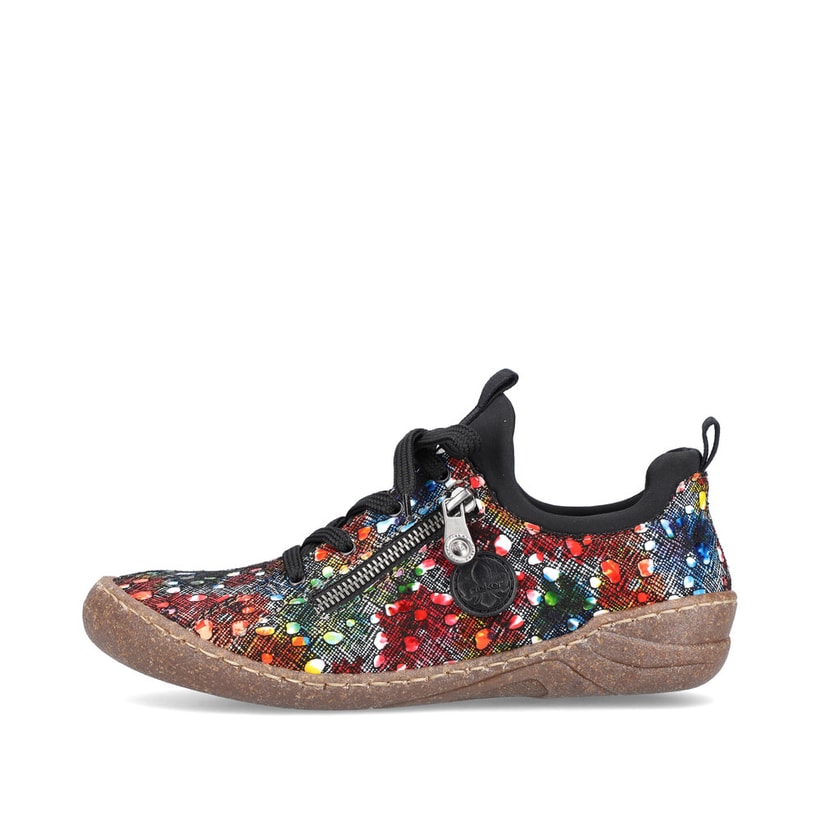 Braunbeige Rieker Damen Slipper 54573-62 mit Elastikeinsatz sowie einer Profilsohle. Schuh Innenseite