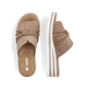 Beige Rieker Damen Pantoletten V0297-62 mit der schmalen Passform E 1/2. Schuh von oben, liegend.