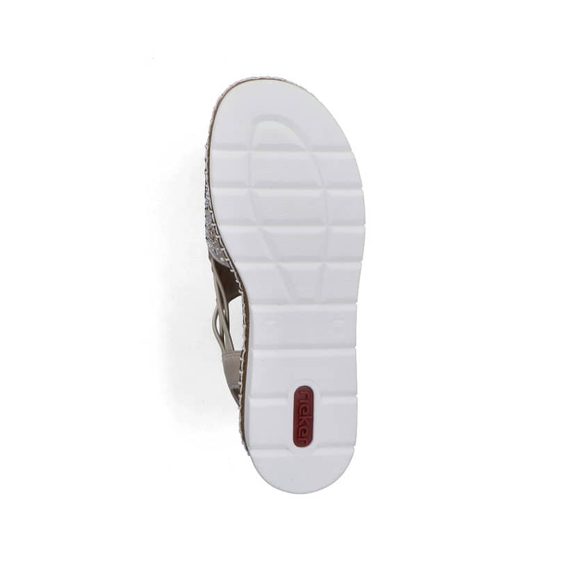 Beige Rieker Damen Sandalen V1246-62 mit Strasssteinen sowie einem Gummizug. Schuh Laufsohle.