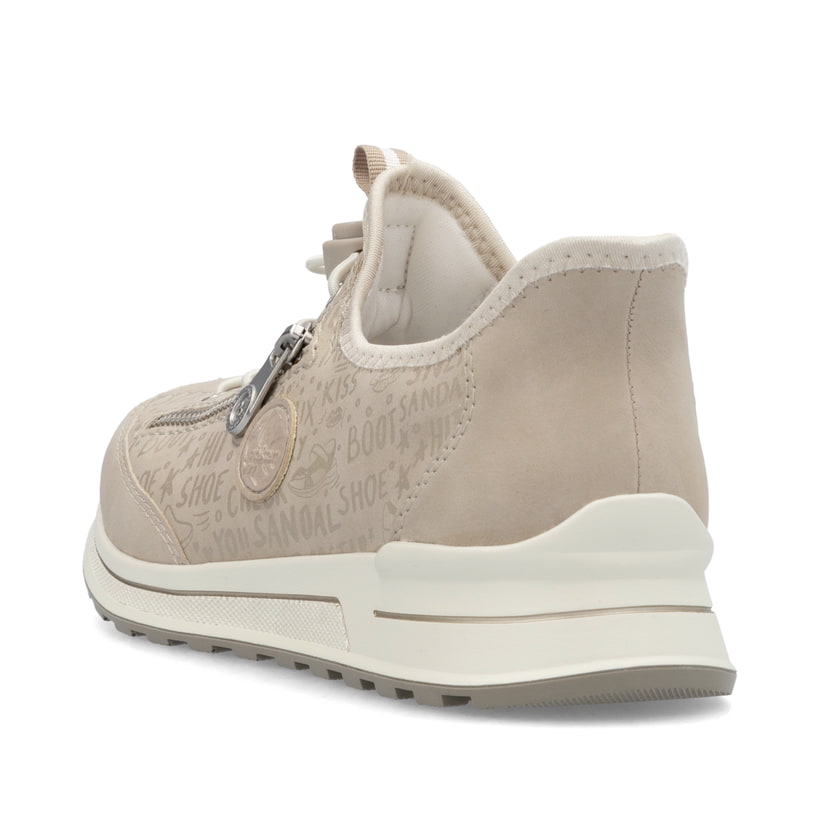 Beige Rieker Damen Slipper N1455-62 mit easy Hineinschlüpf-Möglichkeit. Schuh von hinten.
