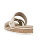 Beige Rieker Damen Pantoletten V3652-94 mit Klettverschluss sowie leichter Sohle. Schuh von hinten.