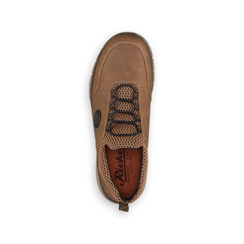 Nussbraune Rieker Herren Slipper B5672-24 mit einer schockabsorbierenden Sohle. Schuh von oben