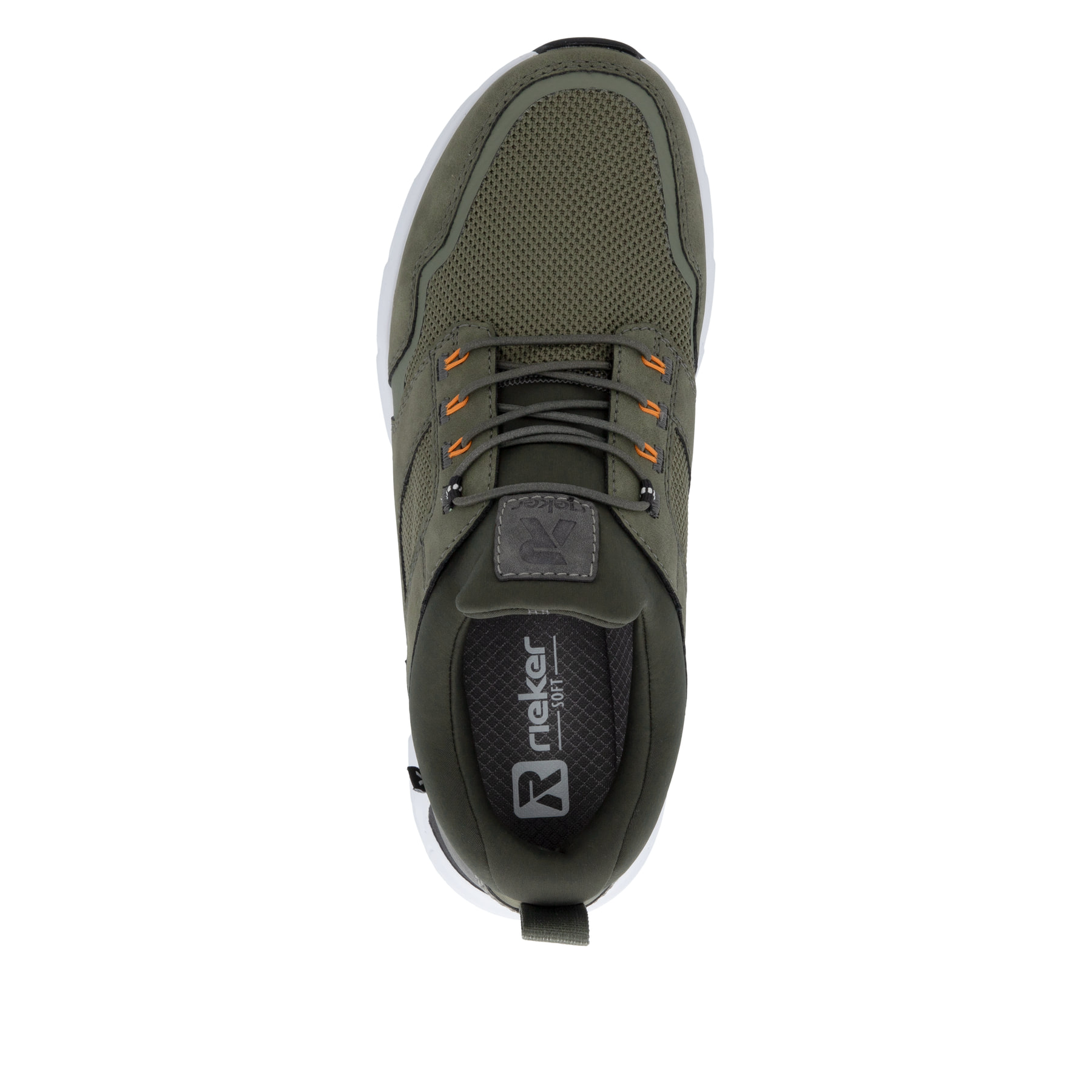 Baskets basses Rieker vertes pour homme 09102-54 avec bande élastique. Chaussure vue de dessus.