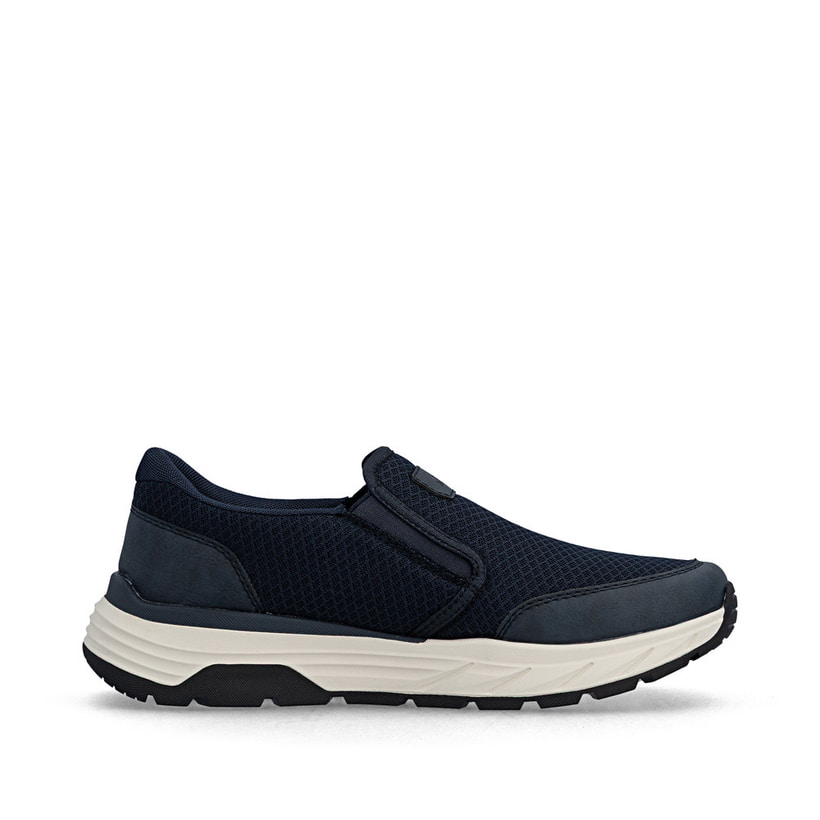 Blaue Rieker Herren Slipper 06152-14 mit einem Gummizug sowie dem Gel-Fußbett. Schuh Innenseite.
