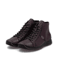 Dunkelrote Rieker Damen Schnürstiefel 71510-30 mit einem Reißverschluss. Schuhpaar seitlich schräg.