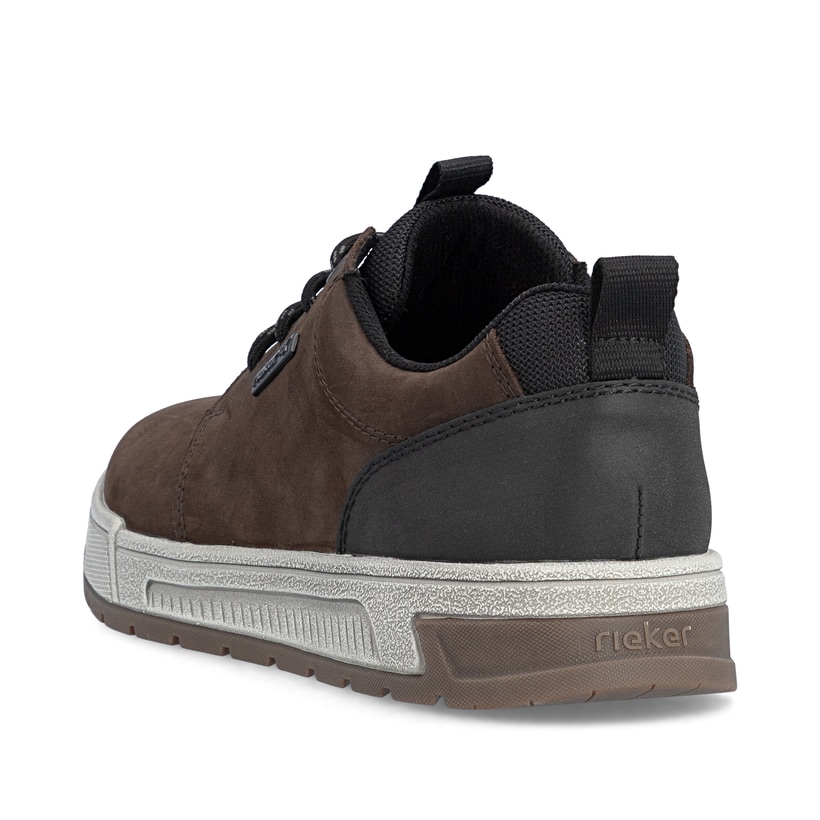 Dunkelbraune Rieker Herren Sneaker Low 36005-25 aus Rauleder. Schuh von hinten.