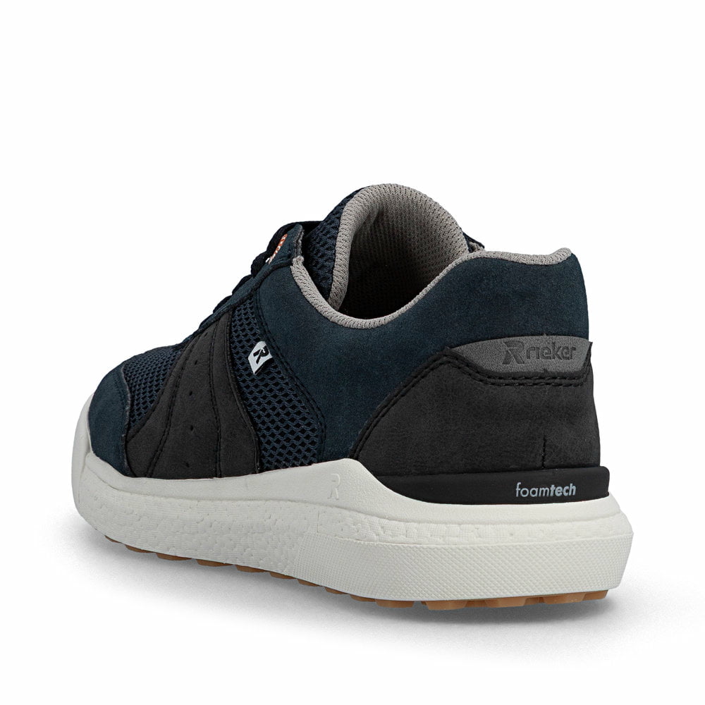 Baskets basses Rieker bleues pour homme U1150-14 avec lacets. Chaussure vue de l'arrière.