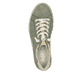 Grüne Rieker Damen Slipper M2952-52 mit Gummizug sowie gepolsterter Einlegesohle. Schuh von oben.