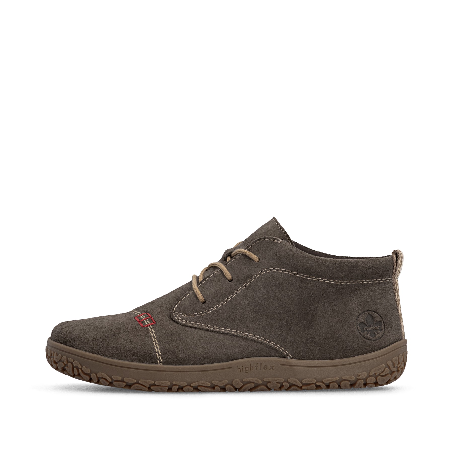 Bottes à lacets Rieker grises pour femmes 52323-45 en cuir velours. Côté extérieur de la chaussure.