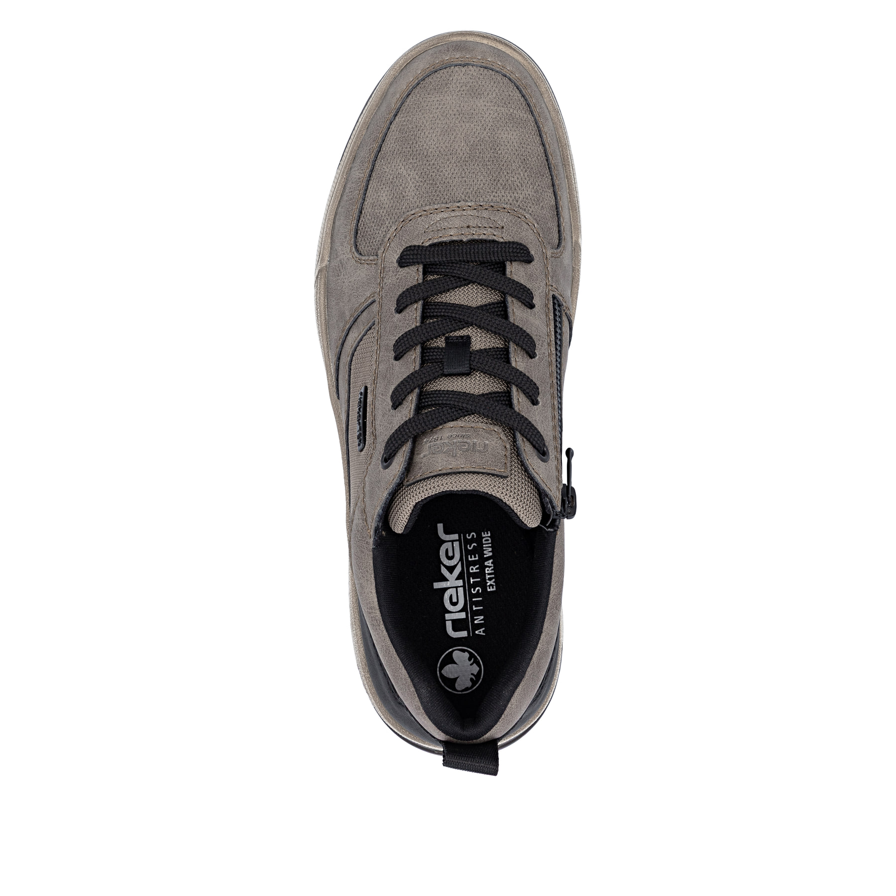 Graue Rieker Herren Sneaker Low 36000-64 mit wasserabweisender RiekerTEX-Membran. Schuh von oben.
