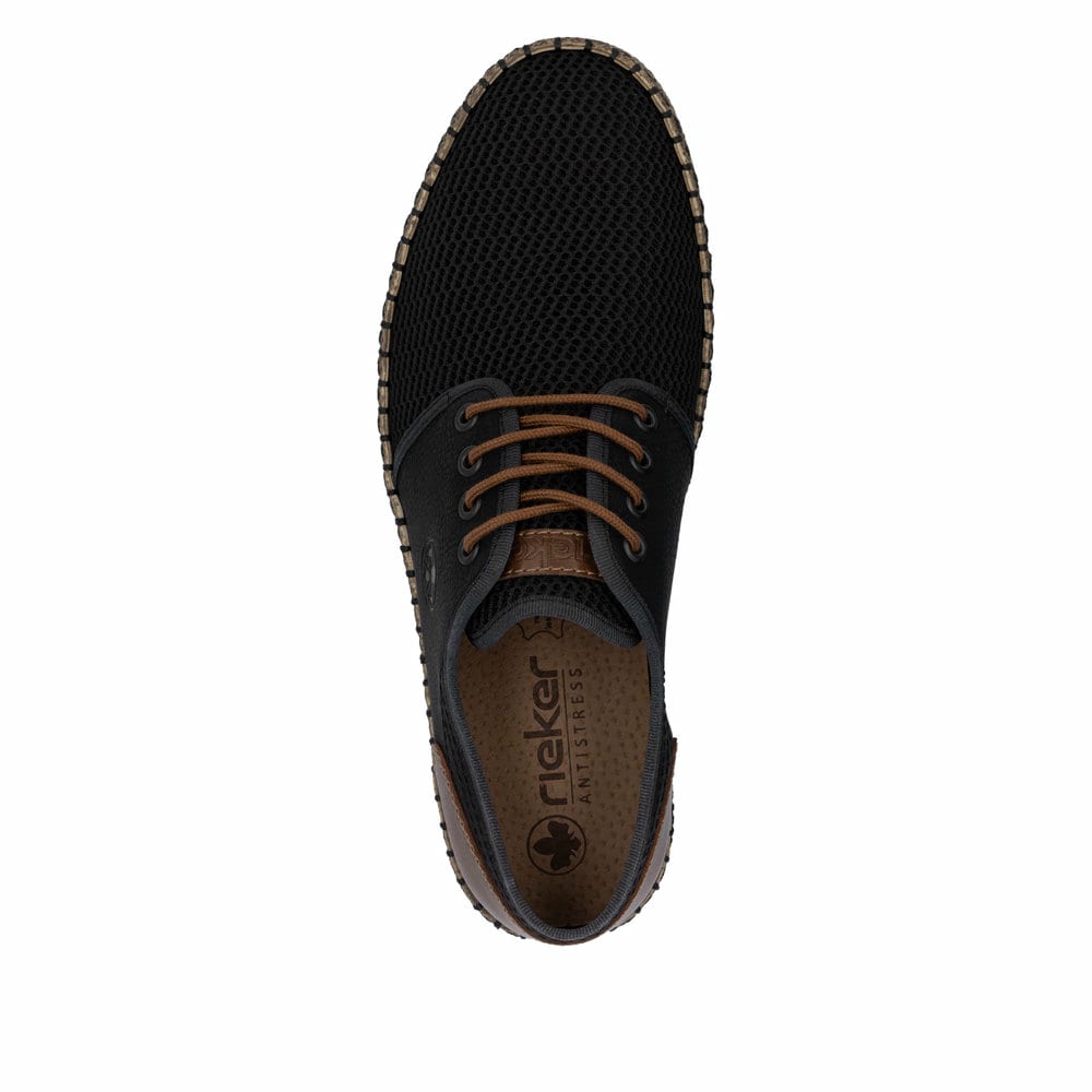 Schwarze Rieker Herren Schnürschuhe B5249-00 mit der Komfortweite G 1/2. Schuh von oben.