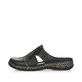 Schwarze Rieker Damen Clogs 46362-00 mit einem Klettverschluss. Schuh Außenseite.