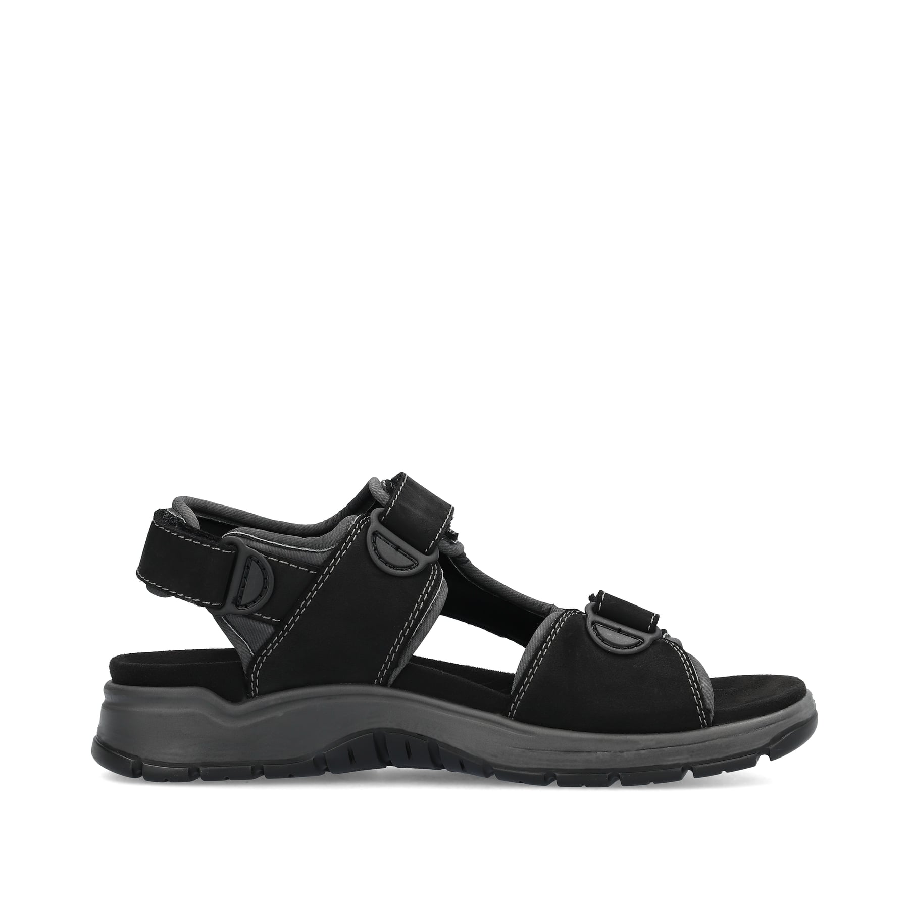 Schwarze Rieker Herren Trekkingsandalen 26951-00 mit einem Klettverschluss. Schuh Innenseite.