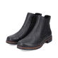 
Nachtschwarze Rieker Damen Chelsea Boots 75170-00 mit einer schockabsorbierenden Sohle. Schuhpaar schräg.
